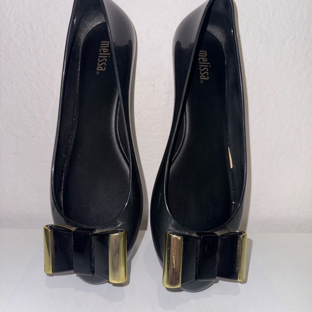 Melissa Black and Gold Flats with Sleek Design - Picture 2 of 4